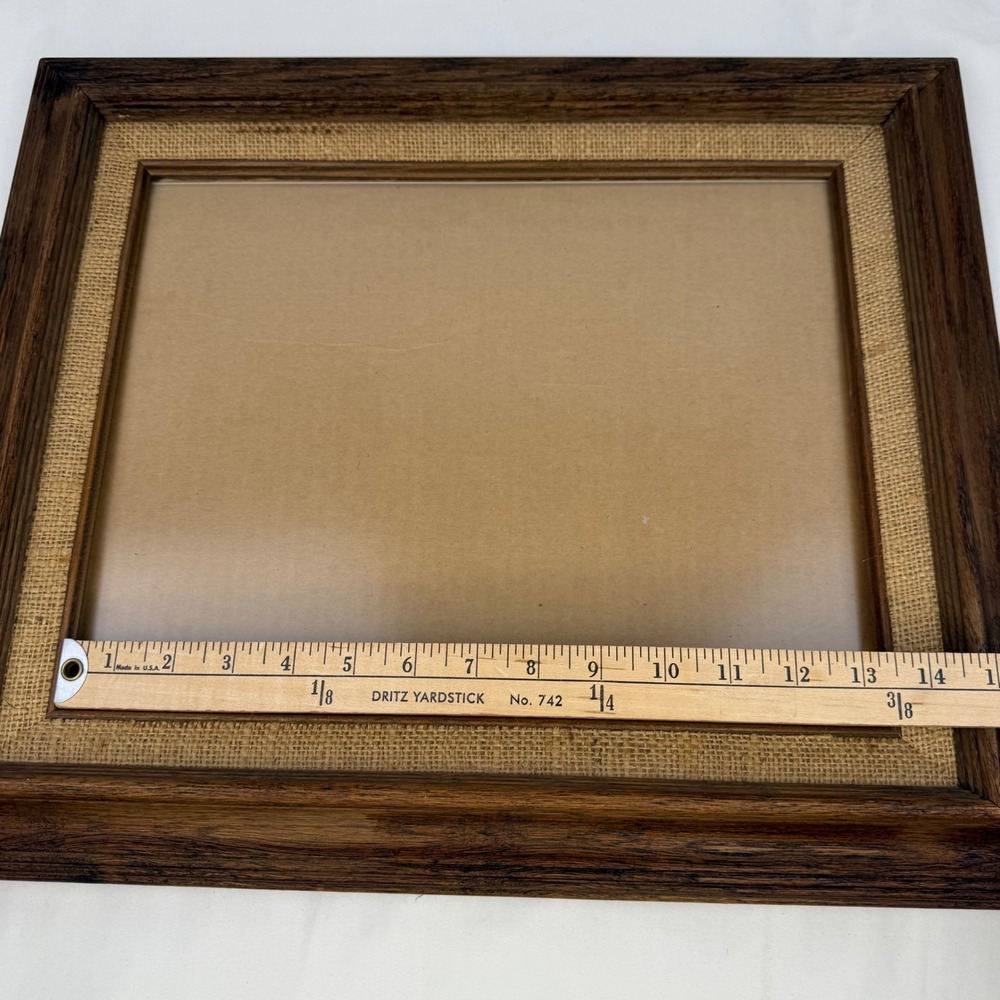 Vintage Dark Oak Wood Picture Frame with Burlap Matting Fits 11x14 Photo - Picture 6 of 8